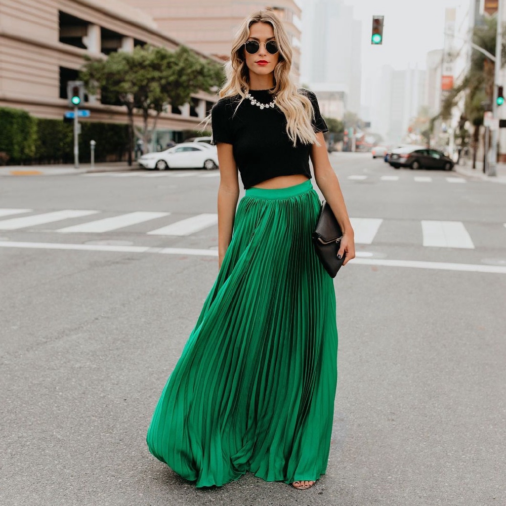 Chân váy dài lưng cao màu trơn phong cách vintage thời trang cho nữ | BigBuy360 - bigbuy360.vn