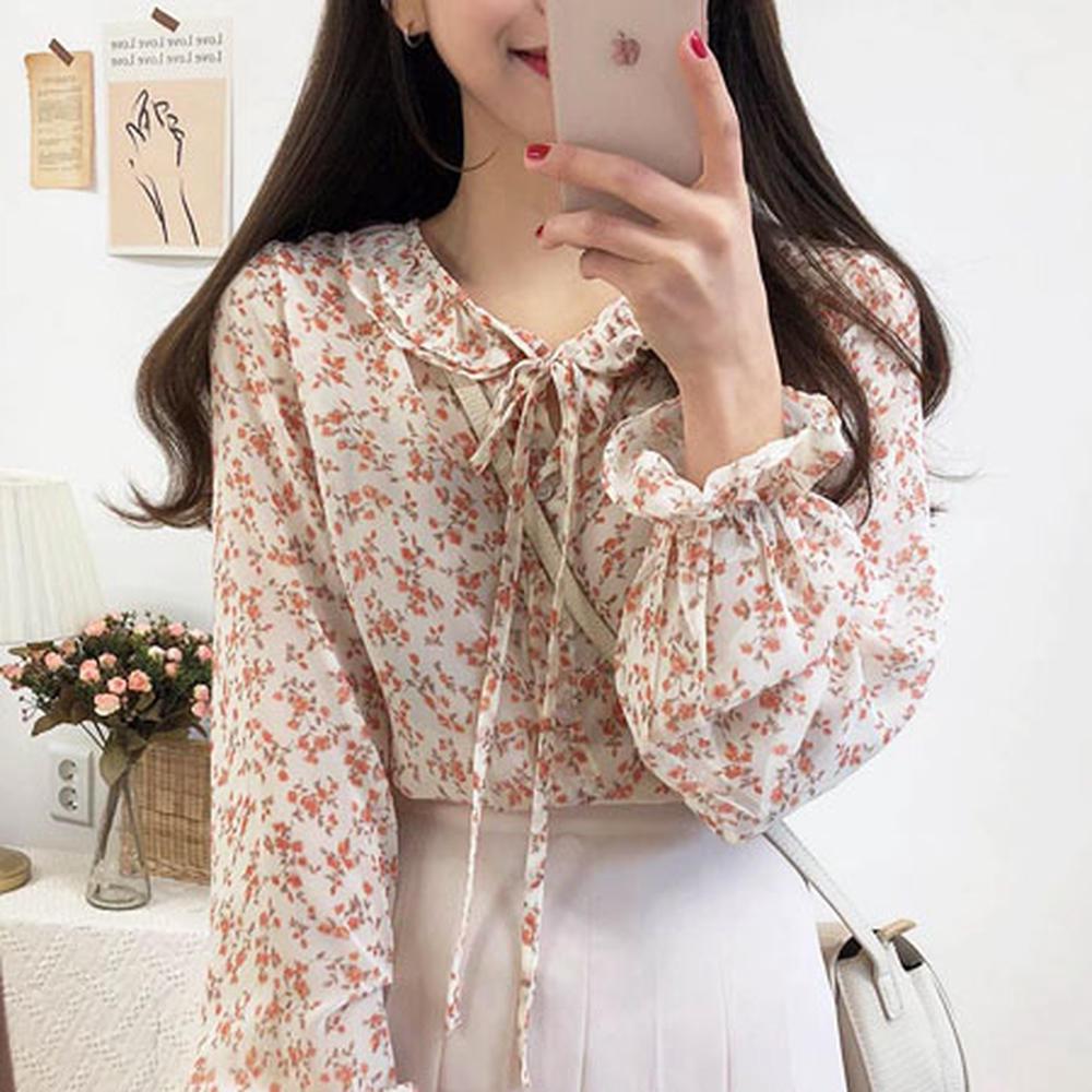 Áo sơ mi dài tay voan hoa 27394