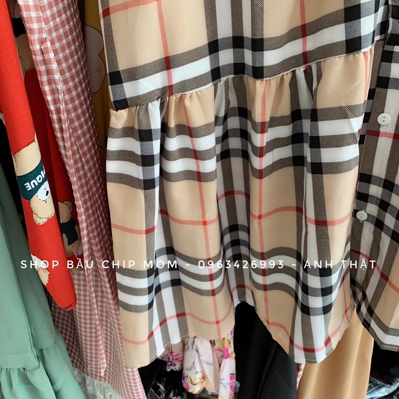 Váy Bầu Trẻ Đẹp Kẻ Bbr Kết Hợp Cổ Ren, Hàng Thiết Kế Cực Xinh- Chất Mềm Mát Mặc Nhẹ Tênh V30