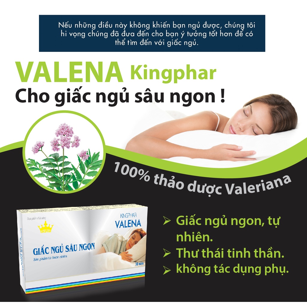 Viên Uống Cải Thiện Giấc Ngủ Valena giấc ngủ sâu ngon Kingphar Hộp 30 Viên