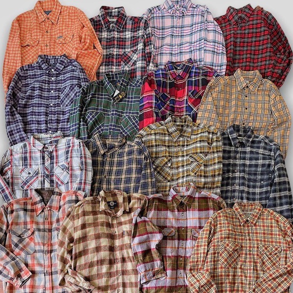 Sơ Mi Ca Rô , Sơ Mi Flannel Tay Dài Nam Nữ Unisex Sọc 2hand Secondhand Dạ Cao Cấp Vintage, Cổ Điển Nhật , Mỹ Mẫu 1