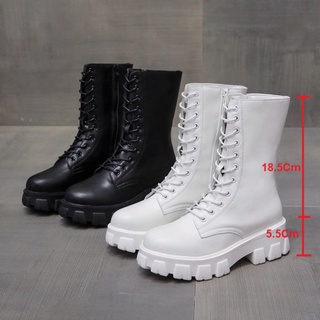 Giày da boot bốt nữ Martin cổ cao- Giầy cao gót độn đế nữ thời trang phong cách Hàn Quốc đế 5.5Cm