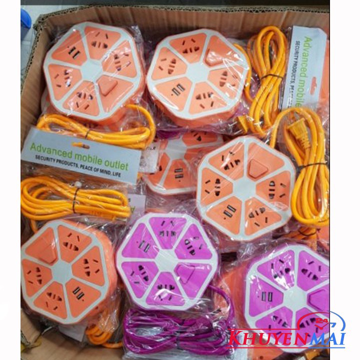 Ổ Điện Hình Trái Cam 4 Phích Cắm 2 Cổng USB
