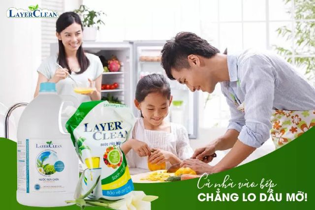 Combo 1 chai 800ml+ 1 túi 2l nước rửa chén bát hữu cơ Layer Clean hương quýt