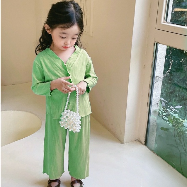 Bộ dài tay bé gái tăm lạnh chấm bi , bộ thu đông bé gái mềm đẹp dễ thương 8 -20kg