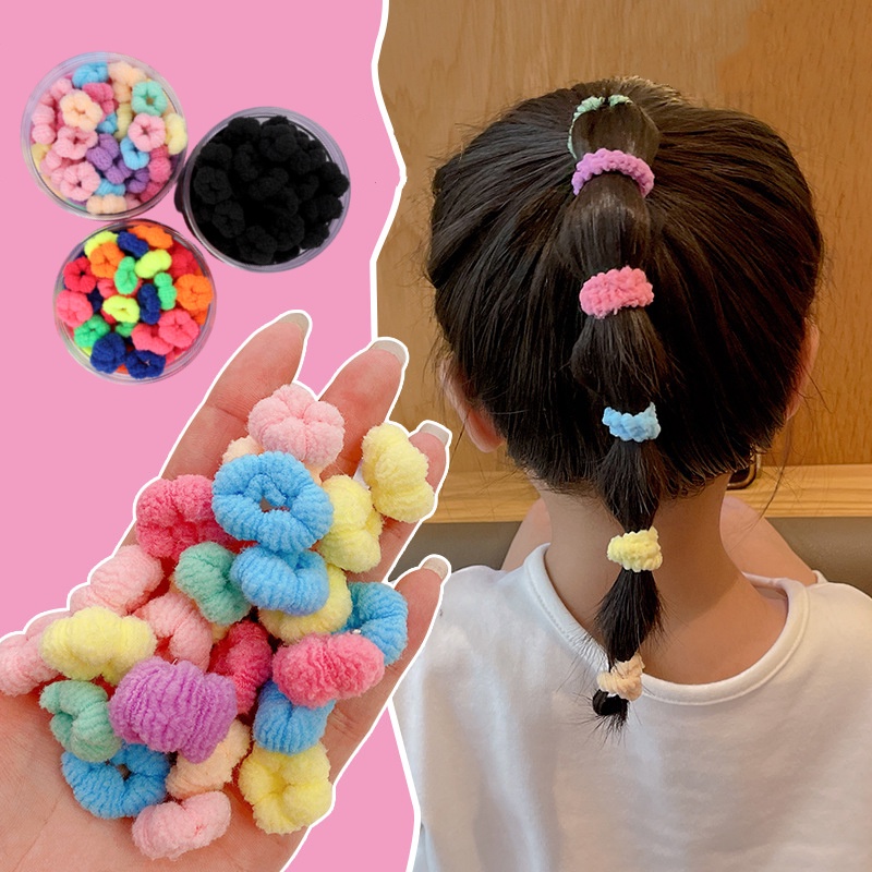 Set 100 Dây Buộc Tóc Mini Mềm Mại Co Giãn Màu Kẹo Cho Bé Gái