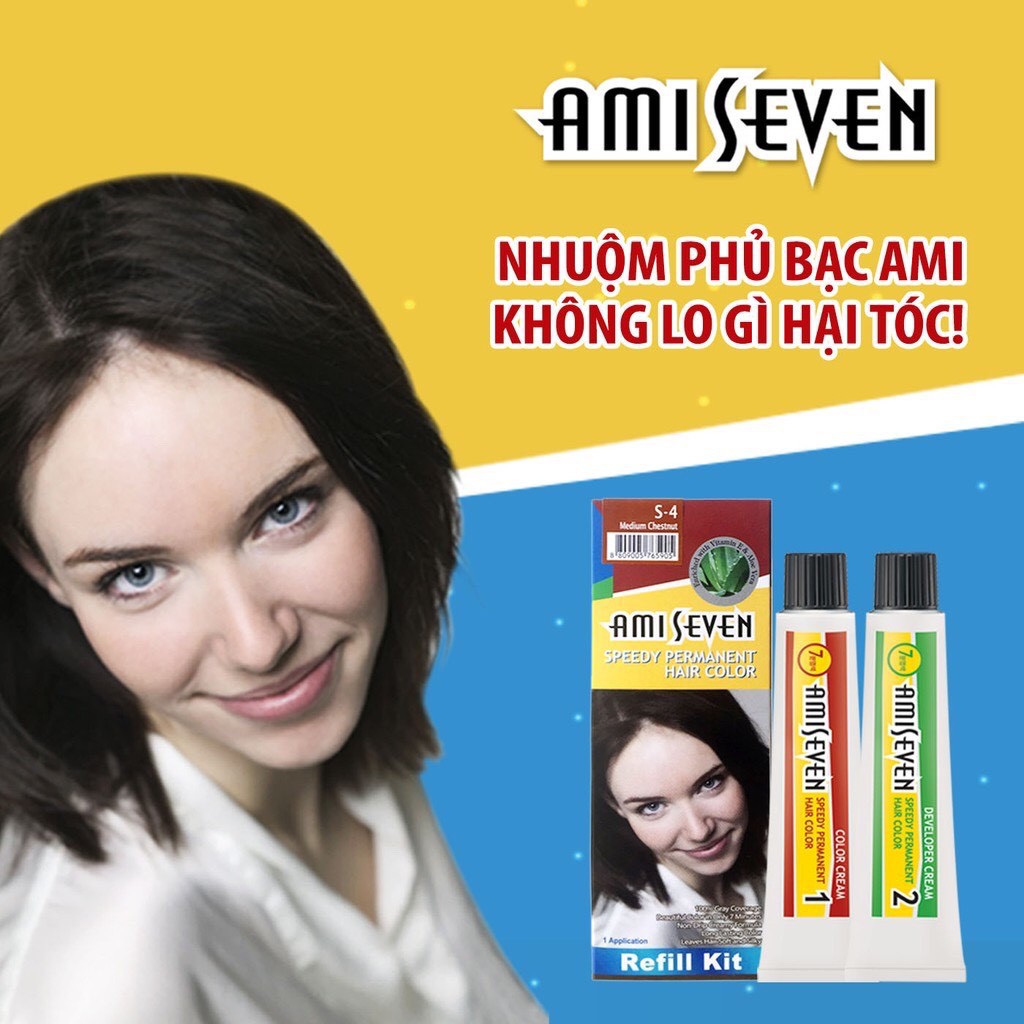 Nhuộm phủ bạc dược thảo Nhanh 7 Phút AMI SEVEN REFILL (Loại tiết kiệm) (60g+60g) Hàn Quốc