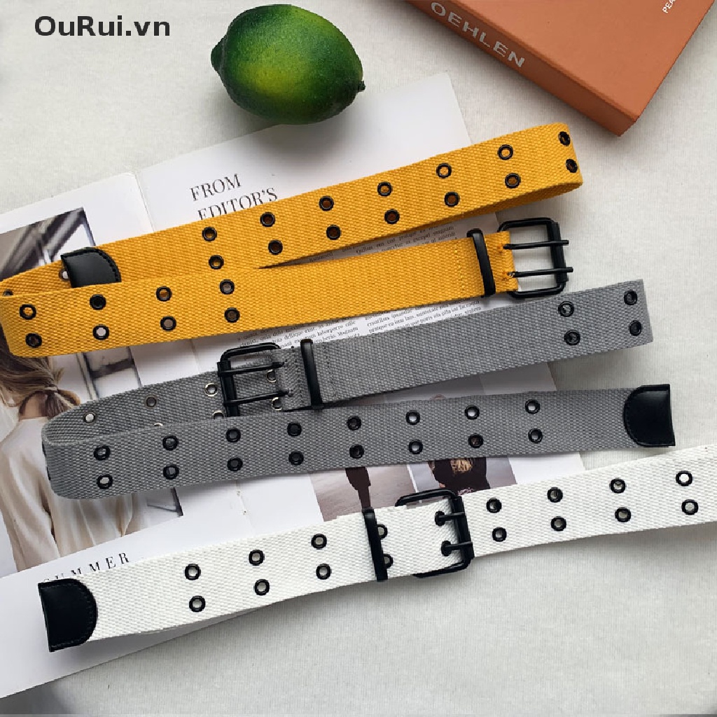 Thắt lưng vải canvas khóa đôi phong cách Harajuku cá tính cho nam nữ