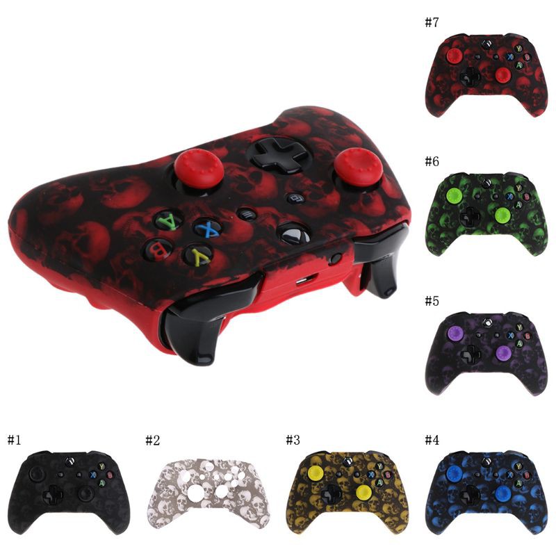 Skull Pattern Silicone Gamepad Cover+2 Joystick Caps For XBox One X S Controller