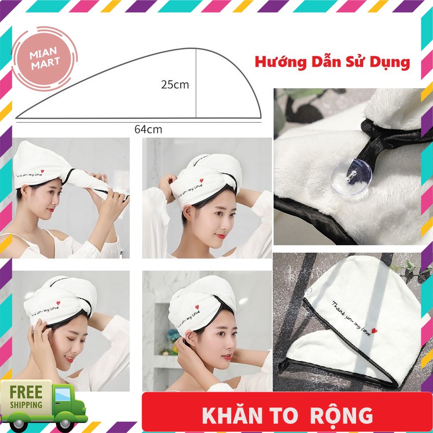 Khăn quấn tóc, khăn gội đầu siêu mềm, khăn bông thấm hút không xù bông - MIAN MART