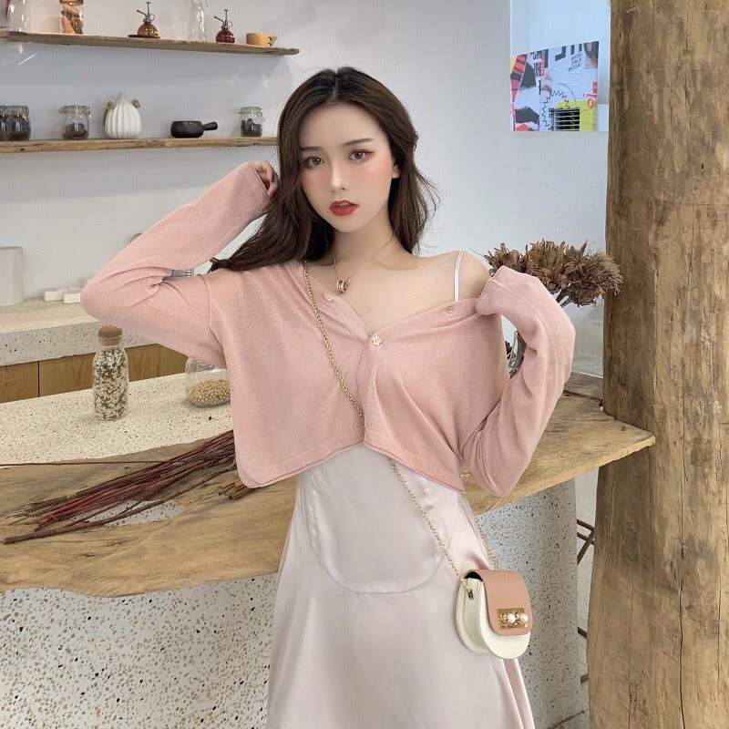 (Sẵn hàng Quảng Châu đẹp) Áo khoác len cadigan mỏng nút hoa | BigBuy360 - bigbuy360.vn