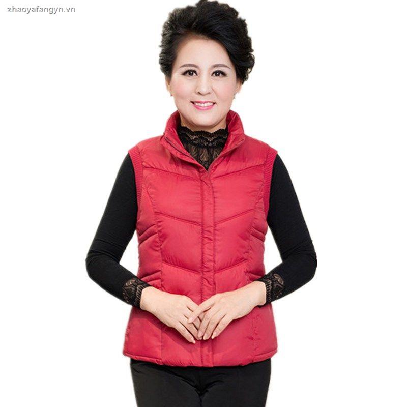 Áo khoác phao sát nách dáng ngắn chất liệu cotton dày dặn thời trang thu đông cho phụ nữ trung niên 40-50 tuổi