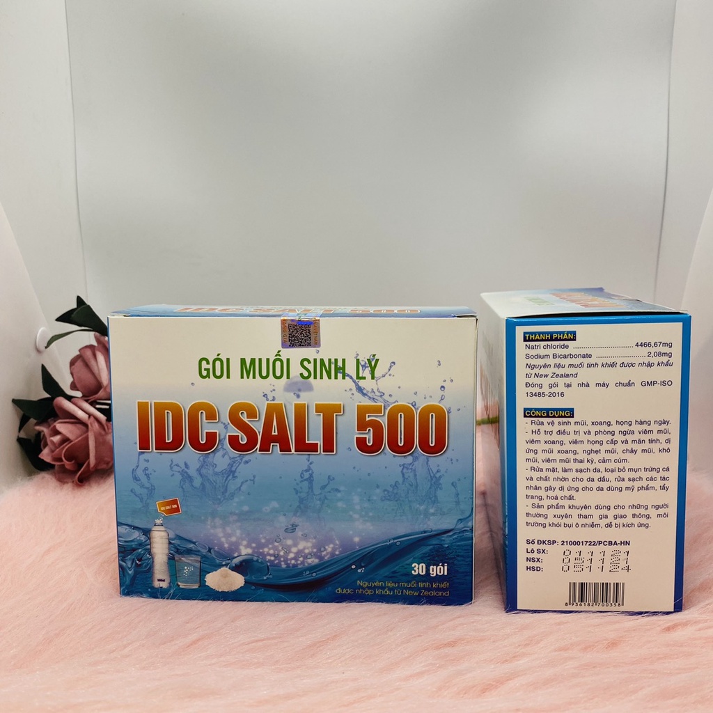 Muối rửa mũi IDC Salt 500 hộp 30 gói giúp vệ sinh mũi họng, da hàng ngày