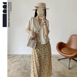 Set váy hoa hai dây áo vest quảng châu