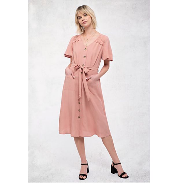 Váy Rayon Hồng Thắt Nơ Eo Xuất Xịn