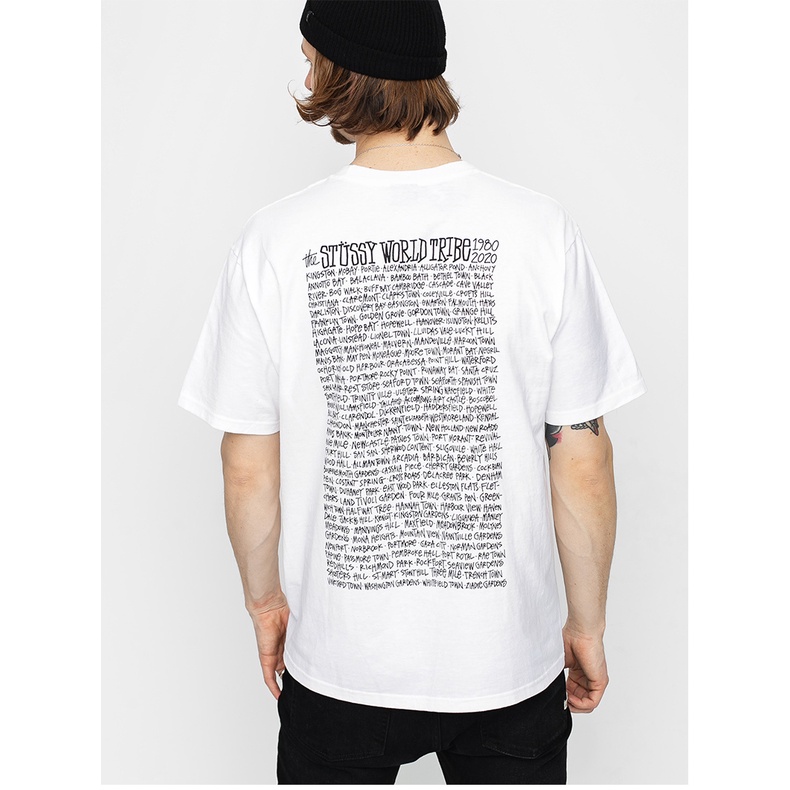 Áo thun tay ngắn dáng rộng in chữ Stussy cá tính hợp thời trang cho nam