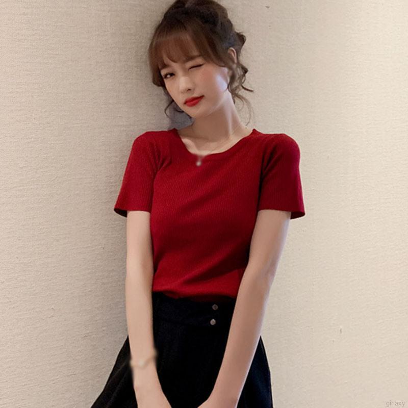 Áo Thun Nữ Ngắn Tay Cổ Tròn Thời Trang Hàn