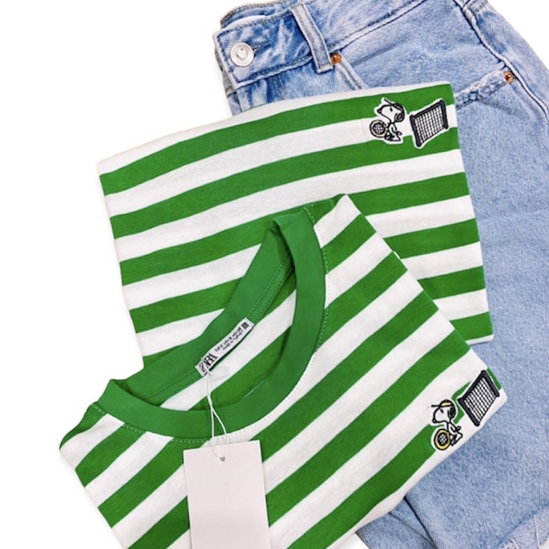 Áo thun kẻ sọc zara vnxk thêu snoopy dễ thương