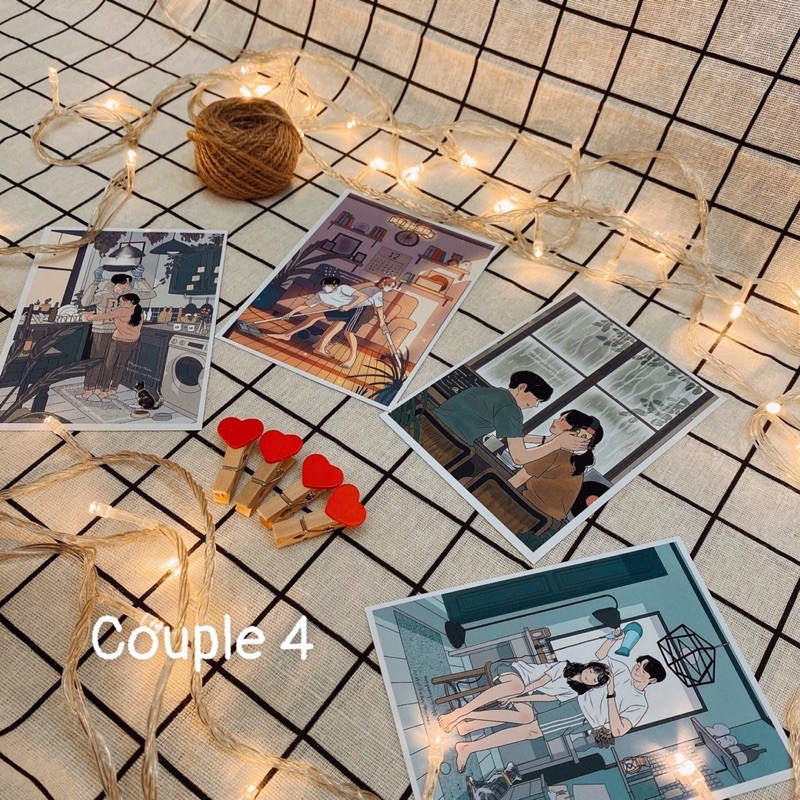 [ FreeShip ] Postcard Couple có sẵn, Hình dán tường cặp đôi couple decor phòng có sẵn