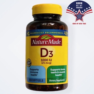 [Hàng Mỹ] Viên Uống Bổ Sung D3 Nature Made VitaminD3 1000IU