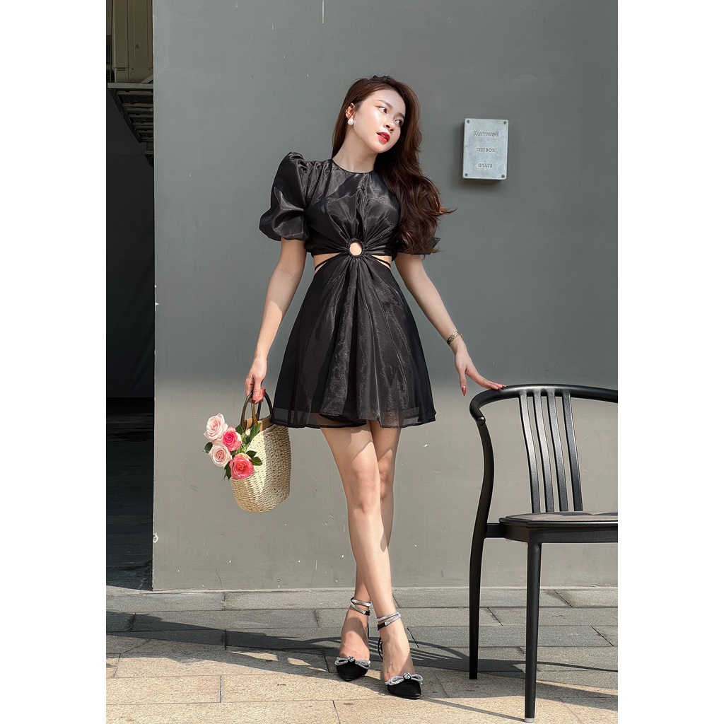 Đầm mini tơ xòe khoét eo sang chảnh thiết kế cao cấp JOVEN, đi biển, đi cafe, dạo phố