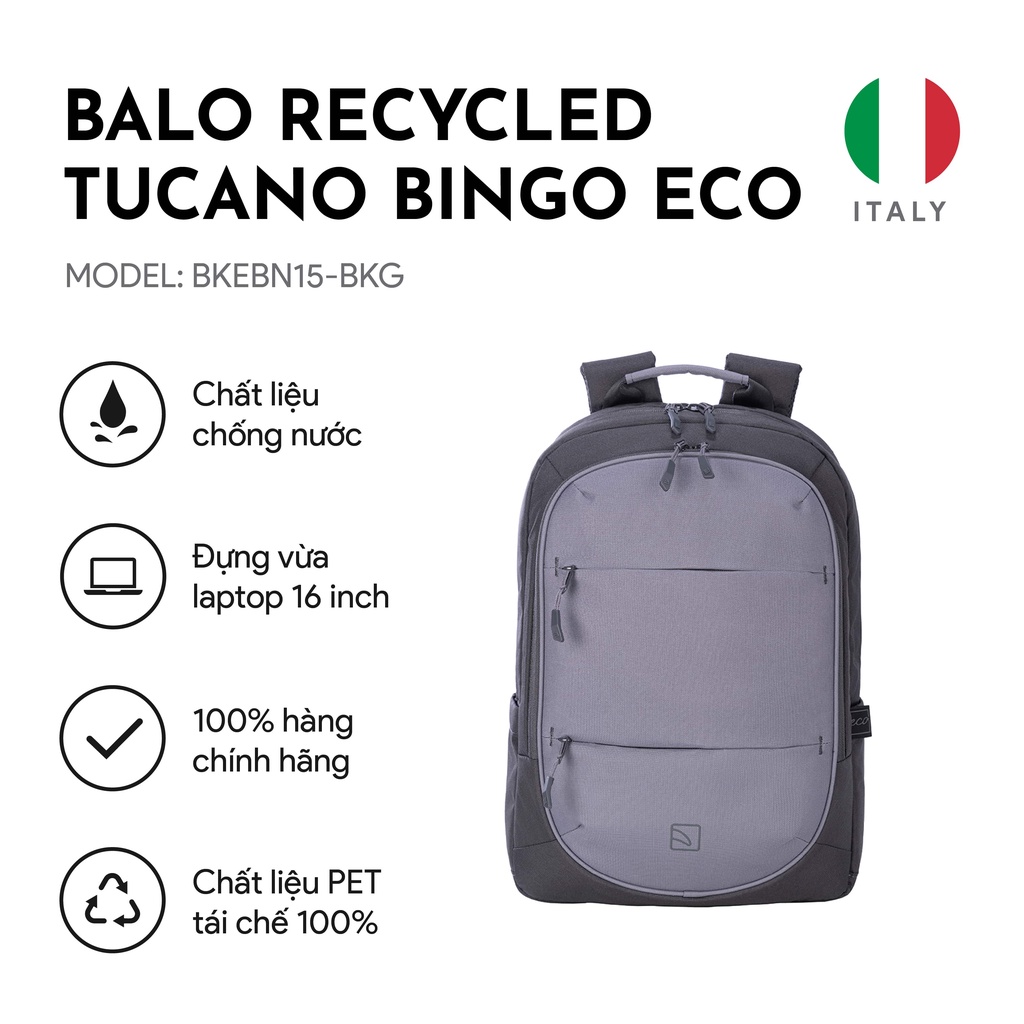 Balo Laptop/ Macbook Recycled Tucano Bingo Eco cao cấp 16 inch