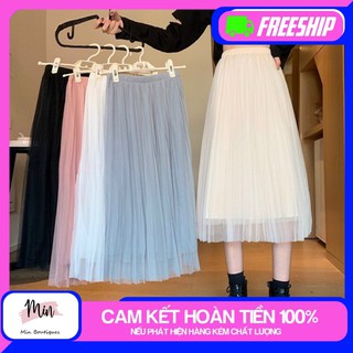 Chân váy dập ly 2 lớp dài 70cm, chất lưới - MIN Boutiques