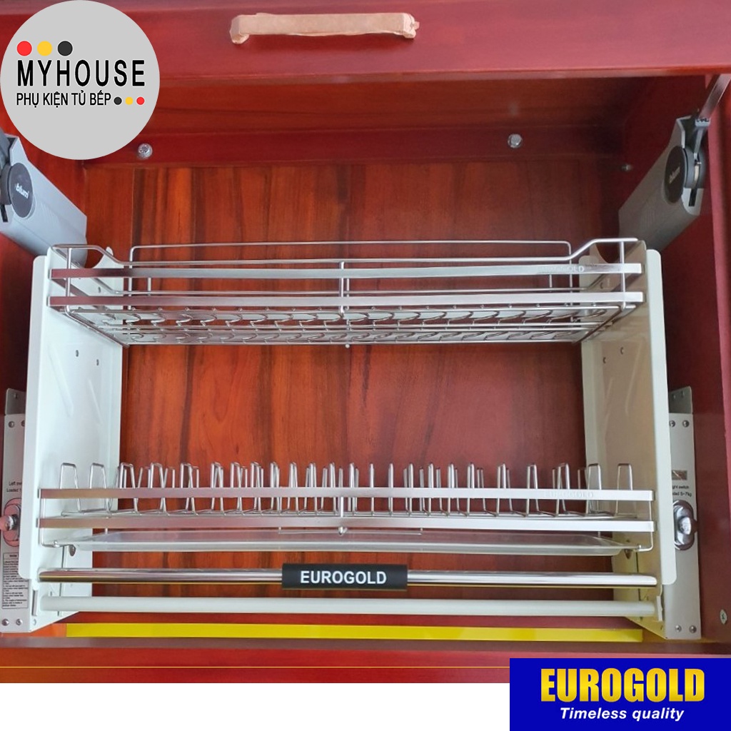 Kệ bát đĩa nâng hạ EUROGOLD Inox 304, Giá bát nâng hạ tủ trên, Phụ kiện tủ bếp