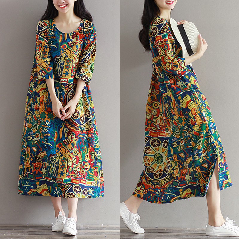 Đầm dáng dài ZANZEA form suông rộng phối họa tiết nhiều màu sắc thời trang cho nữ | BigBuy360 - bigbuy360.vn