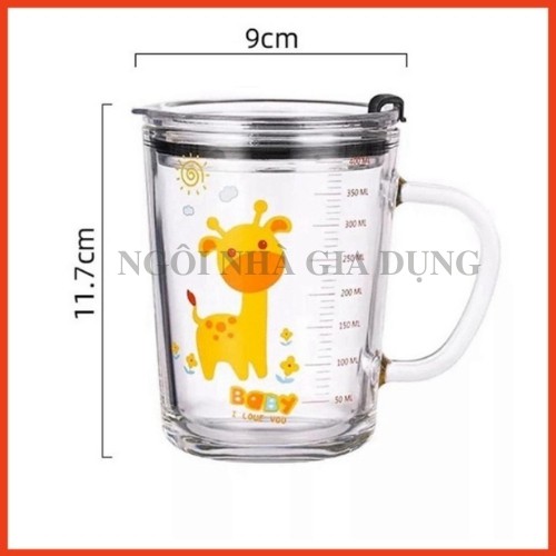 Cốc Giữ Nhiệt Cốc Thủy Tinh Pha Sữa Chia Vạch Kèm Ống Hút Cho Bé 350ml