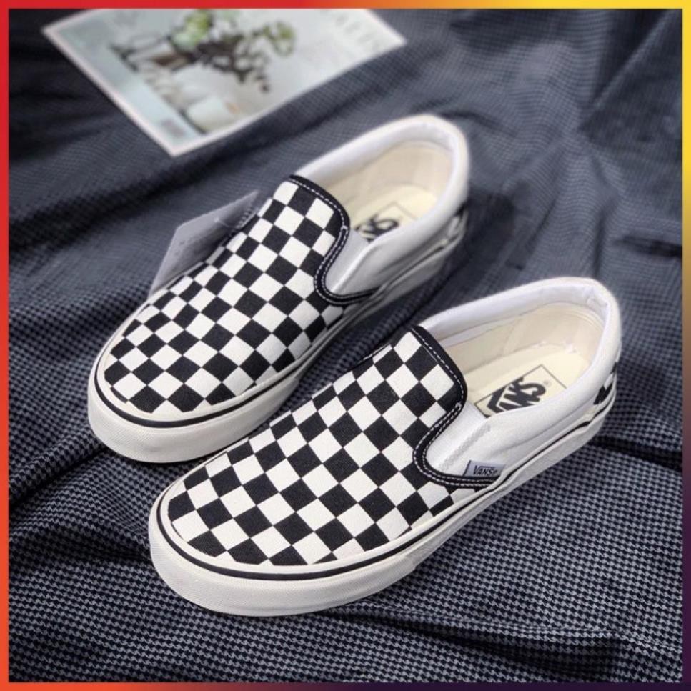 Giày Lười Nam Nữ - Giày Thể Thao Slip On Vans Caro kẻ sọc đen trắng cá tính, đế êm lót da Cao Cấp D18 HOT | BigBuy360 - bigbuy360.vn