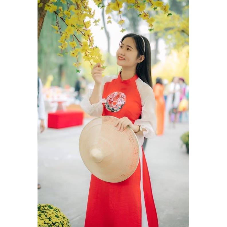 Áo dài cách tân nữ lụa tây thi vàng tay tơ nhũ CHAANG May thiết kế họa tiết dự tiệc lễ tết đẹp