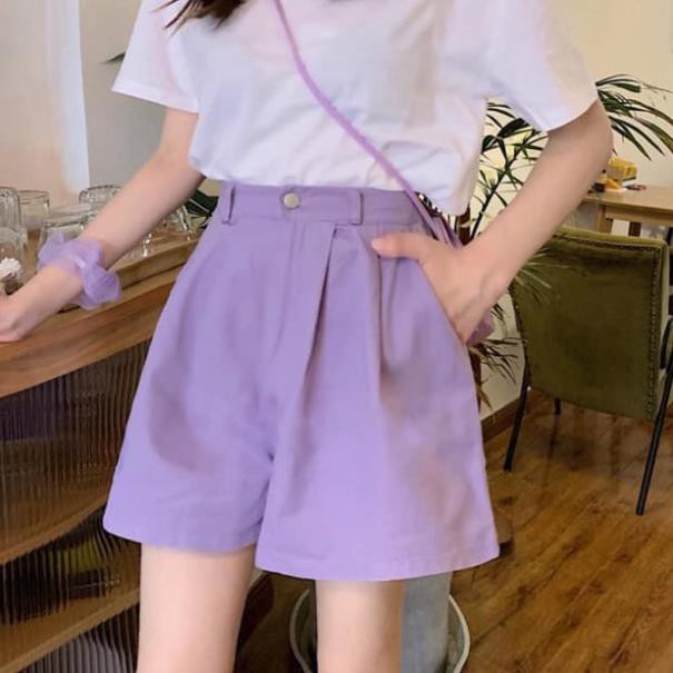 QUẦN SHORT NỮ CẠP CAO KAKI CÀI CÚC MÀU TÍM HOT - QUẦN ĐÙI ỐNG RỘNG KAKI ĐEN BE UNISEX  ཾ | BigBuy360 - bigbuy360.vn