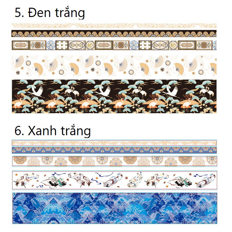 Set 5 cuộn băng dính washi tape họa tiết Nhật WST227-