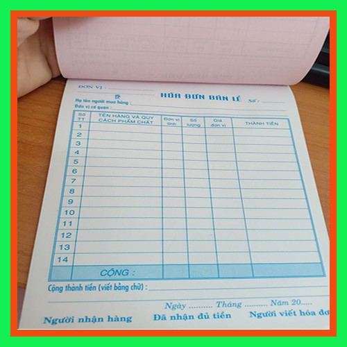[Giá Kho]-Hóa Đơn 2 Liên 100 tờ (13x19) Dày Dặn, Có Rãnh Xé