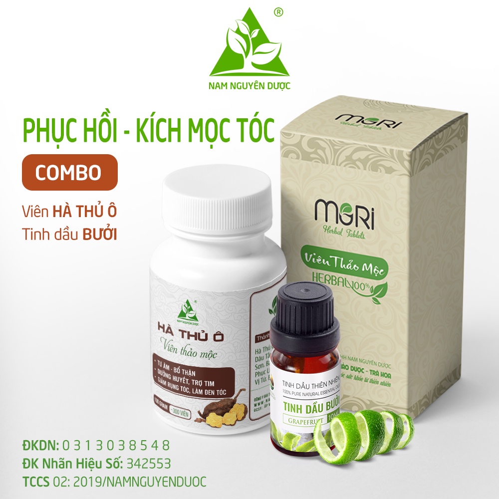 Combo Dưỡng Tóc: Viên Hà Thủ Ô + Tinh Dầu Bưởi - Giảm Rụng và Kích Mọc Tóc - Nam Nguyên Dược