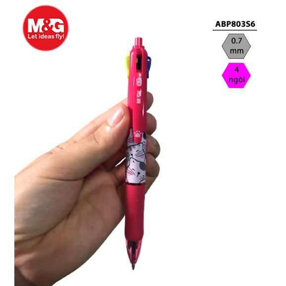 Bút bi hình mèo cute 4 màu mực chính hãng M&G ABP 803S6 0.7mm viết cực kỳ êm trơn