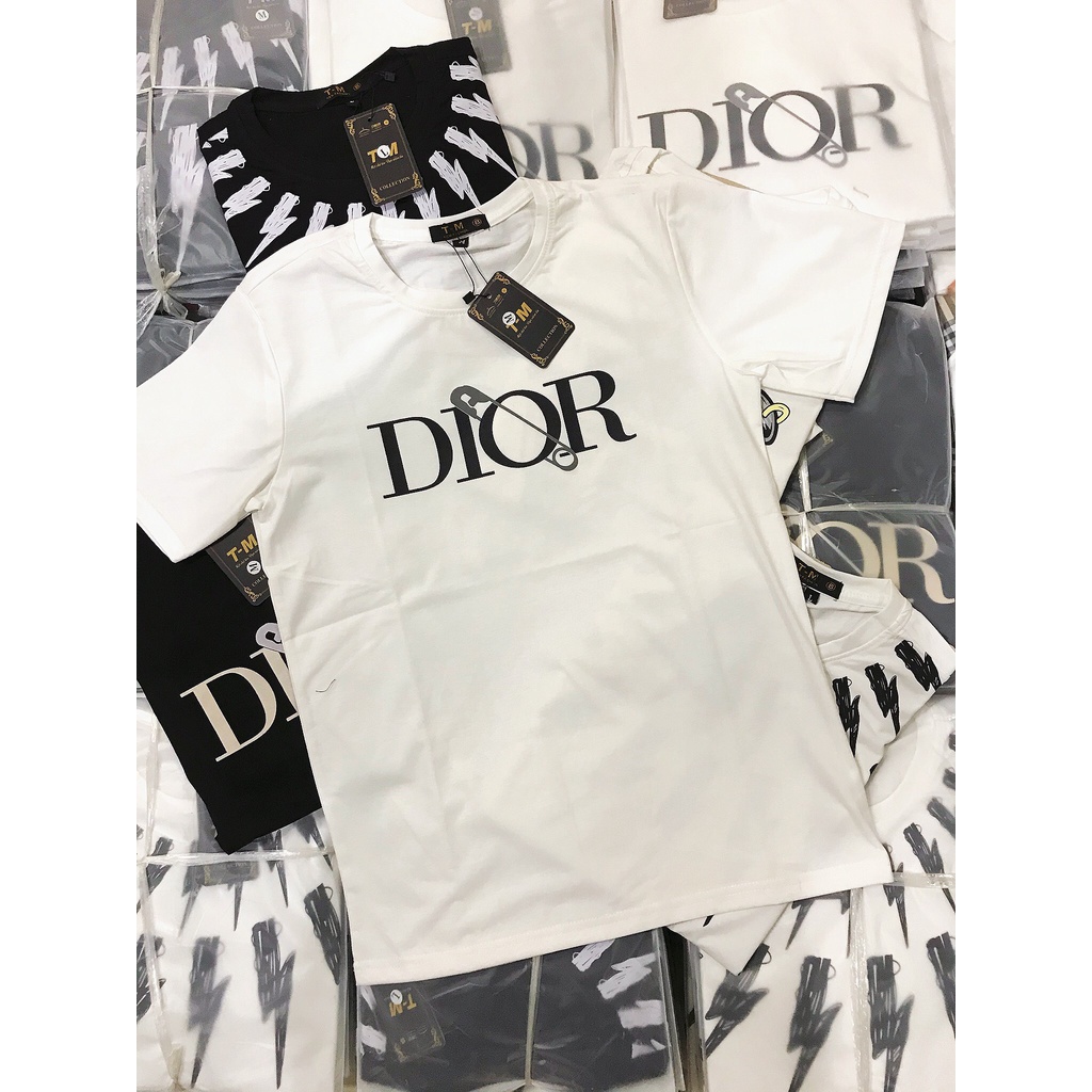 Áo thun nam nữ tay ngắn cổ tròn chất cotton họa tiết Dior thời trang phong cách thấm hút mồ hôi cực tốt