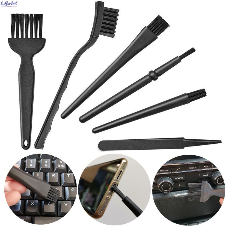 Di Động Vệ Sinh Máy Tính Đen 6 Trong 1 Chổi Quét Bàn Phím Bộ Bàn Phím Nylon Cho Điện Thoại Nhựa Tay Cầm Bụi Loại Bỏ