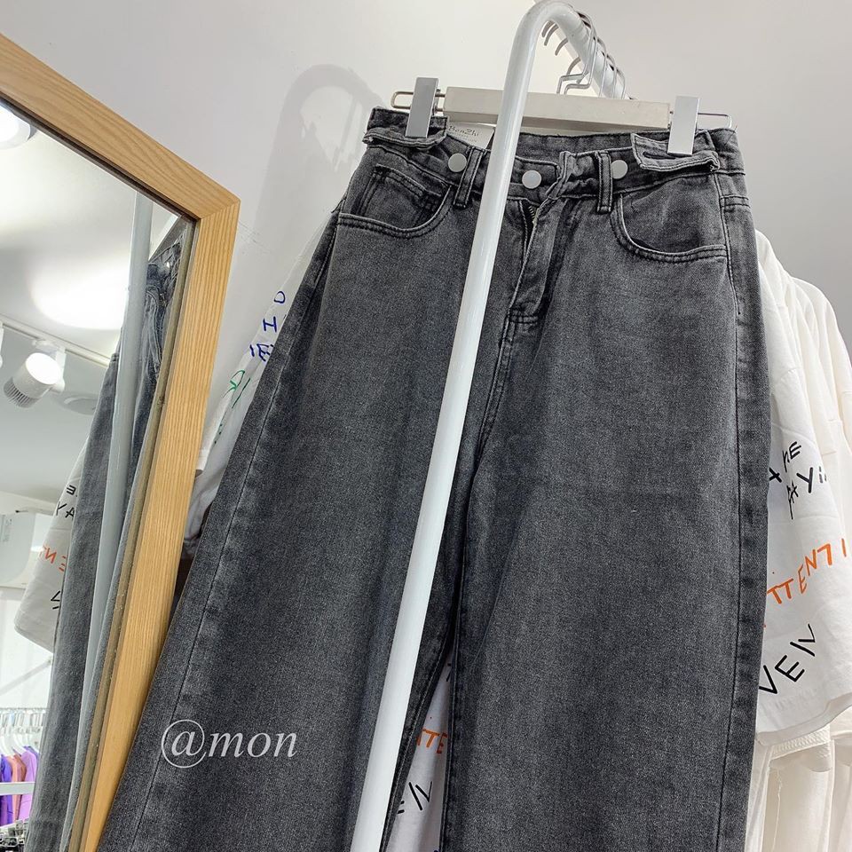 191209 Quần jeans nữ ống rộng dáng suông basic ulzzang - quần bò nữ màu xám tro có size