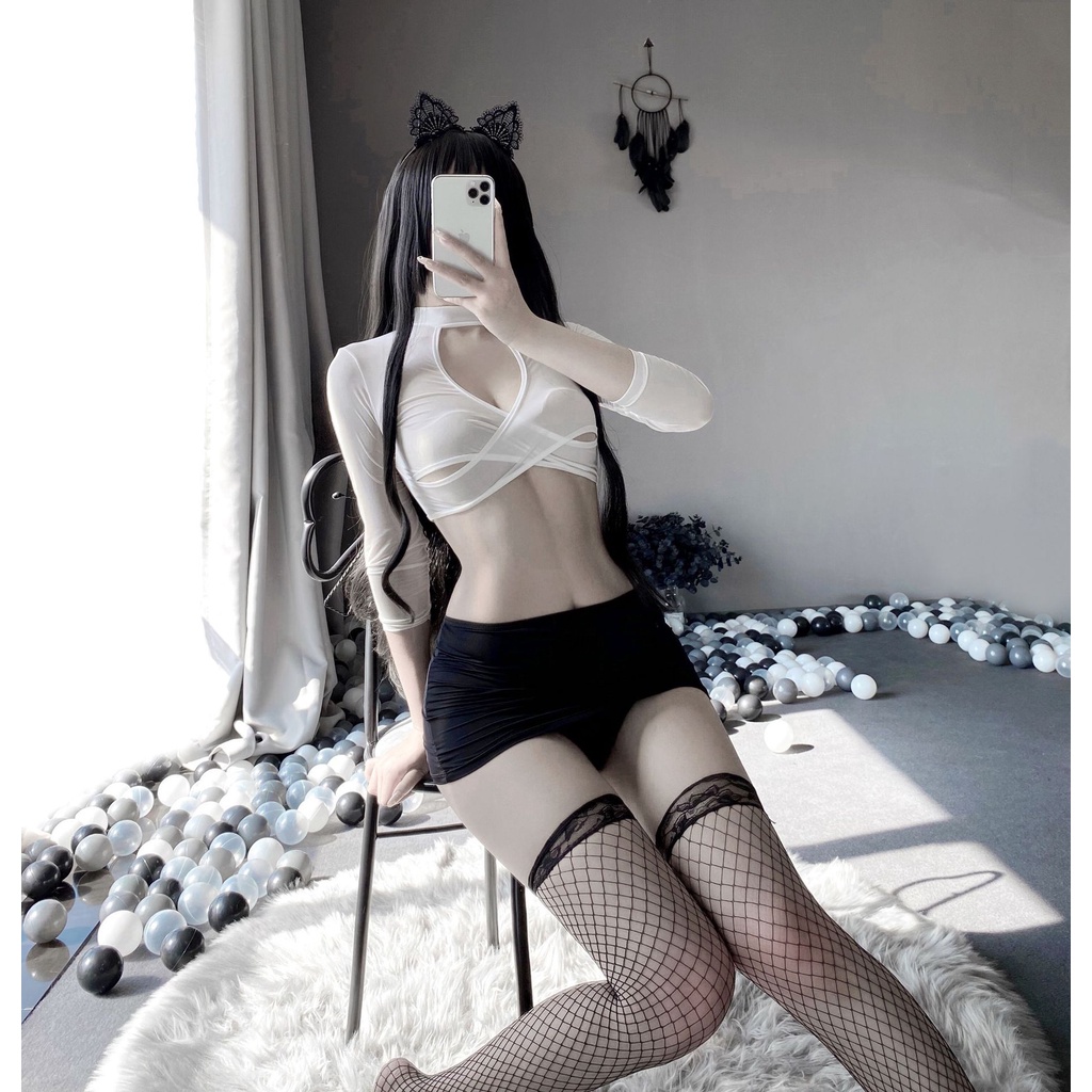 Bộ cosplay đồ công sở 2 mảnh sexy quyến rũ cao cấp gợi cảm, che tên sản phẩm