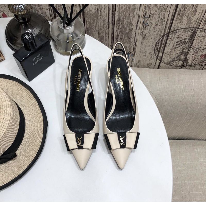 giày cao gót nữ da thật đế 5,5cm mũi nhọn có quai YSL Paris Cassandra hàng đầu xuân 2021 mẫu mới nhất