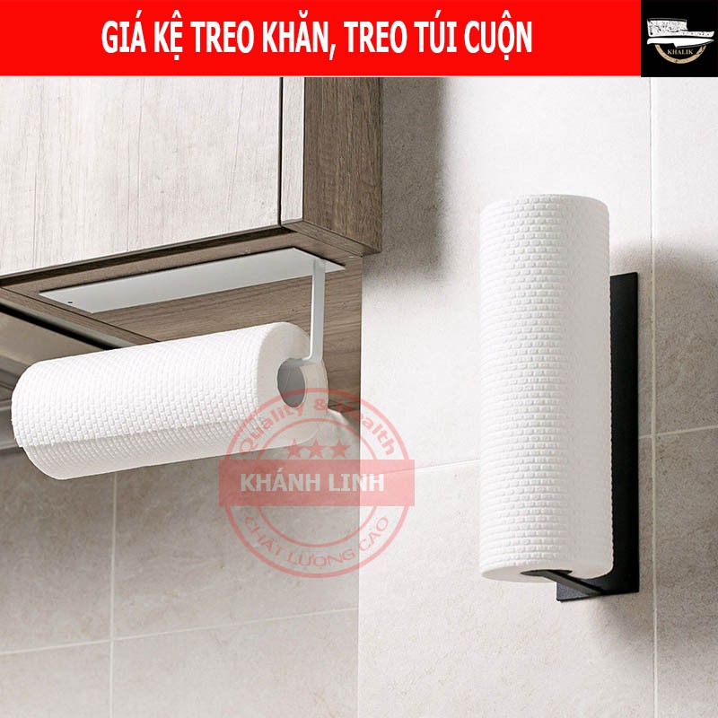 Giá, kệ treo khăn giấy nhà bếp, treo túi - tiện ích nhà bếp - không cần khoan đục (2 màu lựa chọn)