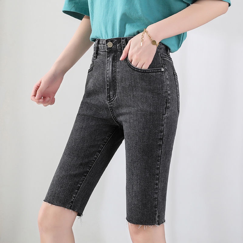 Quần short Denim lưng cao màu đen thời trang cá tính cho nữ