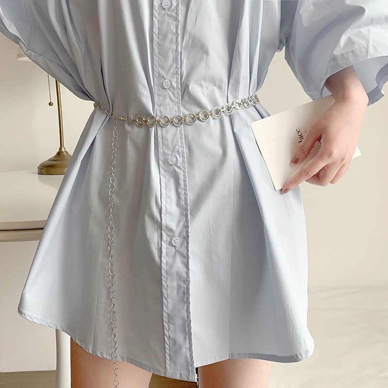 Đai váy áo sơ mi kiểu chuỗi tròn kim loại Đv031 Meo shop- Belt váy áo xích vàng bạc thả sợi tiểu thư