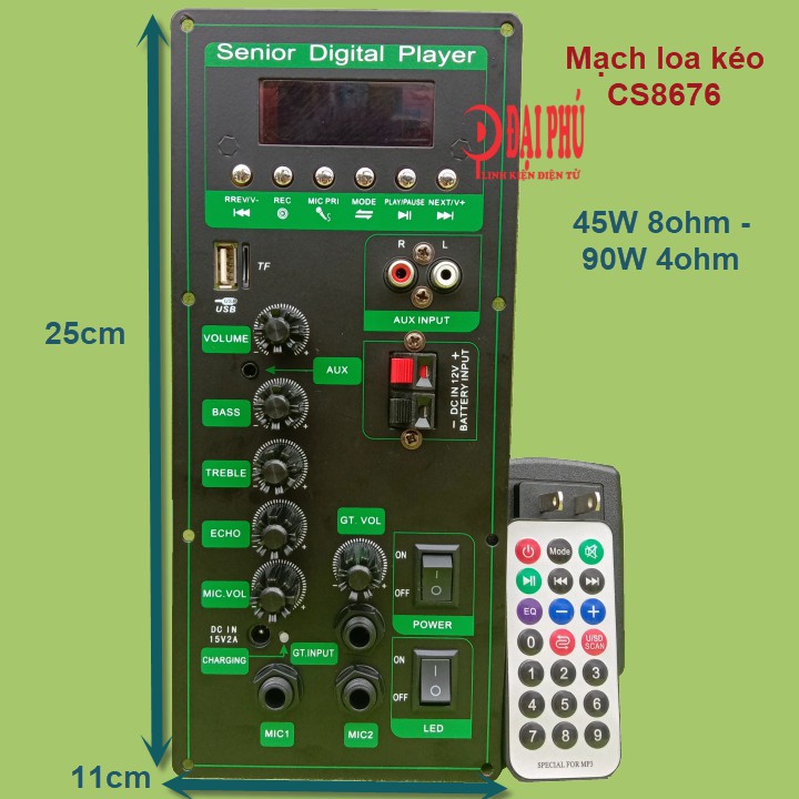 [Mã 155ELSALE giảm 7% đơn 300K] Combo mạch loa kéo CS8676 loa 3 tấc đơn treble đôi