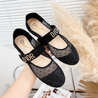 Giày búp bê nữ đế 1P Dior bi lưới Siêu xinh