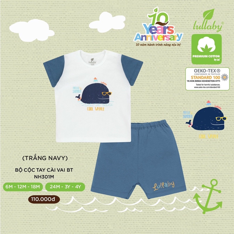 Bộ cộc tay Raglan bé trai Lullaby 301M (Sz 6m-4y)