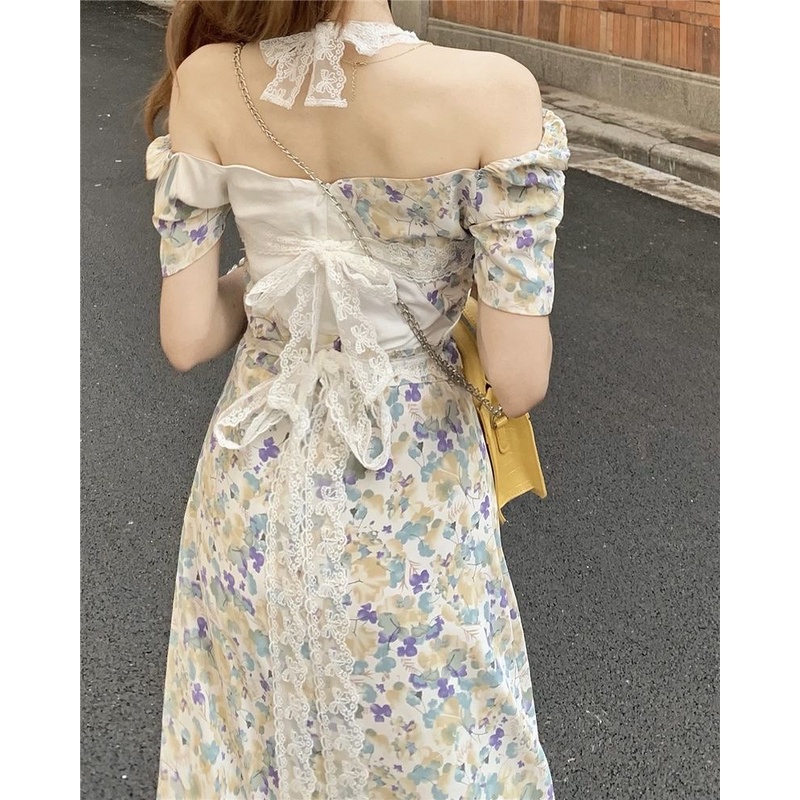 Đầm hoa ngắn tay dáng ôm thời trang phong cách Hàn Quốc cho nữ