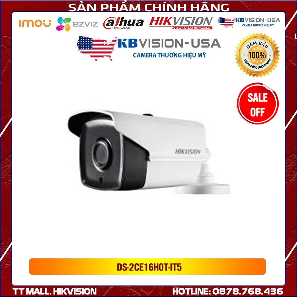 Camera HD-TVI HIKVISION ngoài trời DS-2CE16H0T-IT5(F) hồng ngoại 80m hàng chính hãng bảo hành 2 năm